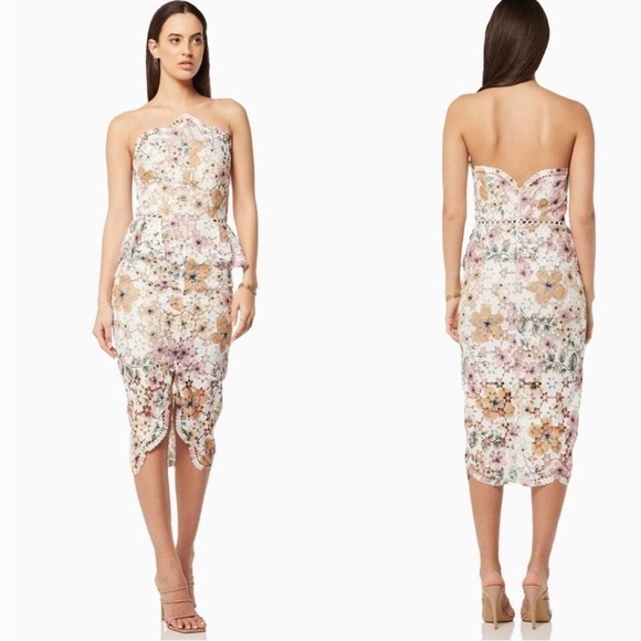 Elliatt Adelynn Lace Embroidered Floral Strapless Midi Dress Sz S - Picture 2 of 12
